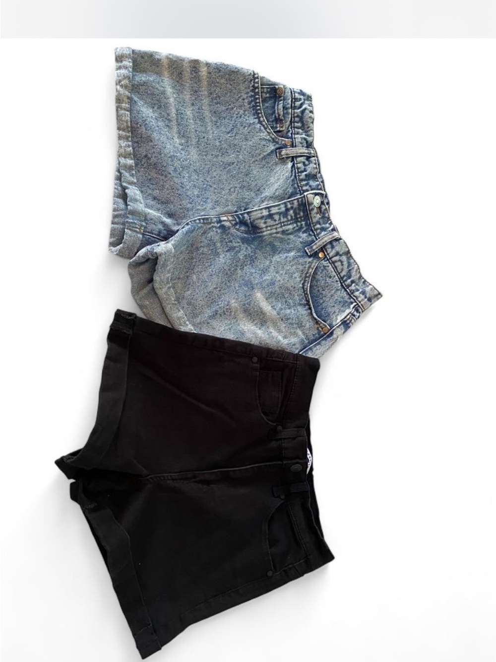 Denim & Black Cotton Shorts Duo
